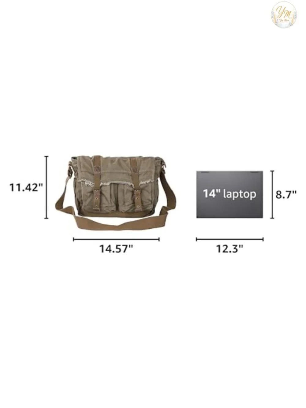 Canvas Messenger Bag Vintage Shoulder Bag Frayed Boho Purse with Leather Trim